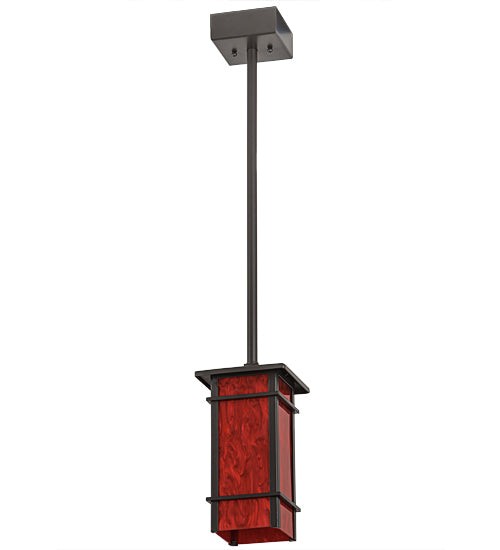 Meyda Lighting Quadrato 9" Timeless Bronze Firebird Mini Pendant Light With Rubyrock Idalight Shade