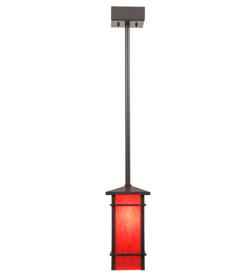 Meyda Lighting Quadrato 9" Timeless Bronze Firebird Mini Pendant Light With Rubyrock Idalight Shade