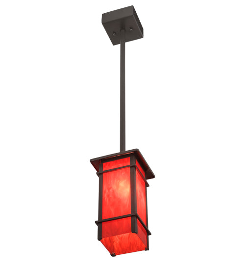 Meyda Lighting Quadrato 9" Timeless Bronze Firebird Mini Pendant Light With Rubyrock Idalight Shade