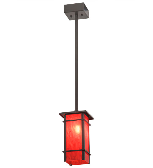 Meyda Lighting Quadrato 9" Timeless Bronze Firebird Mini Pendant Light With Rubyrock Idalight Shade