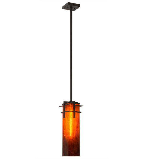 Meyda Lighting Quadrato 9" Timeless Bronze Firebird Pendant Light With Red Maduro Idalight Shade Glass