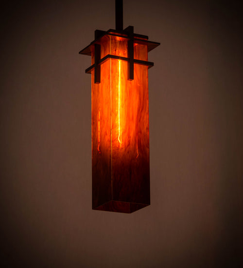 Meyda Lighting Quadrato 9" Timeless Bronze Firebird Pendant Light With Red Maduro Idalight Shade Glass