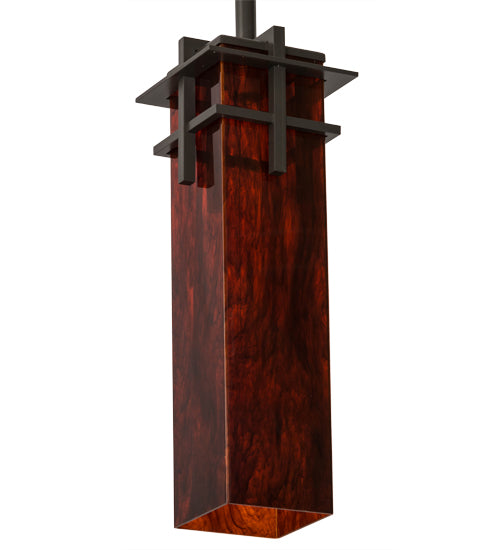 Meyda Lighting Quadrato 9" Timeless Bronze Firebird Pendant Light With Red Maduro Idalight Shade Glass