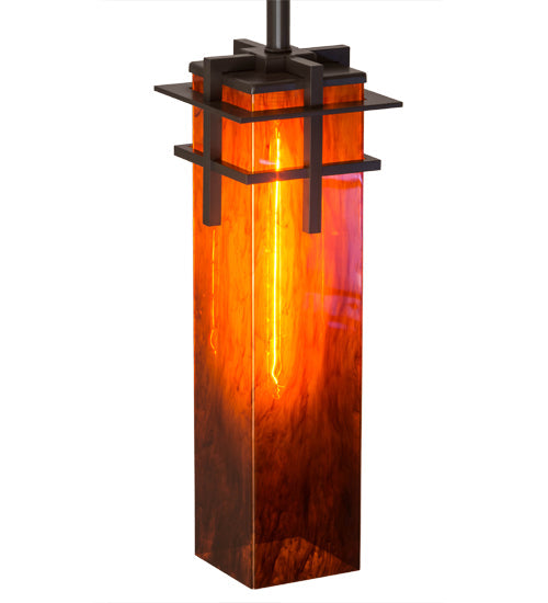Meyda Lighting Quadrato 9" Timeless Bronze Firebird Pendant Light With Red Maduro Idalight Shade Glass