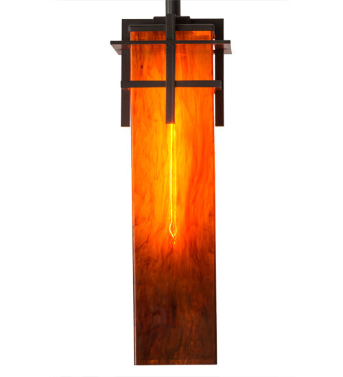 Meyda Lighting Quadrato 9" Timeless Bronze Firebird Pendant Light With Red Maduro Idalight Shade Glass