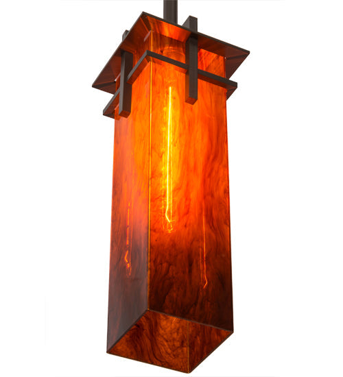 Meyda Lighting Quadrato 9" Timeless Bronze Firebird Pendant Light With Red Maduro Idalight Shade Glass