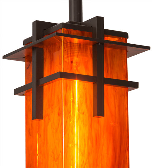Meyda Lighting Quadrato 9" Timeless Bronze Firebird Pendant Light With Red Maduro Idalight Shade Glass