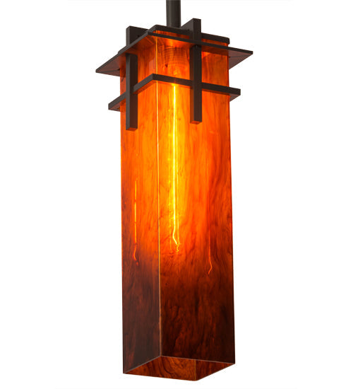 Meyda Lighting Quadrato 9" Timeless Bronze Firebird Pendant Light With Red Maduro Idalight Shade Glass