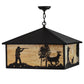 Meyda Lighting Quail & Deer Hunter 34" 4-Light Black Pendant Light With Beige Shade Glass