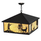 Meyda Lighting Quail & Deer Hunter 34" 4-Light Black Pendant Light With Beige Shade Glass