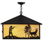 Meyda Lighting Quail & Deer Hunter 34" 4-Light Black Pendant Light With Beige Shade Glass