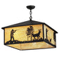 Meyda Lighting Quail & Deer Hunter 34" 4-Light Black Pendant Light With Beige Shade Glass