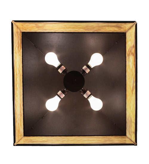 Meyda Lighting Quail & Deer Hunter 34" 4-Light Black Pendant Light With Beige Shade Glass