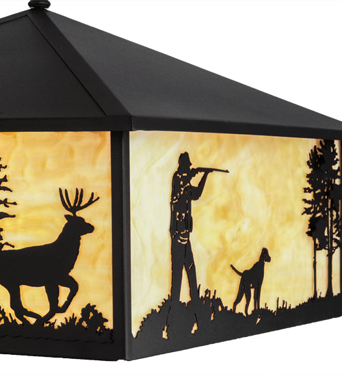 Meyda Lighting Quail & Deer Hunter 34" 4-Light Black Pendant Light With Beige Shade Glass