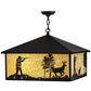 Meyda Lighting Quail & Deer Hunter 34" 4-Light Black Pendant Light With Beige Shade Glass
