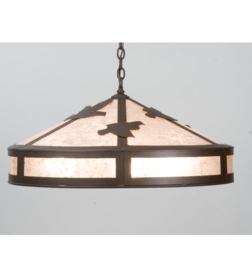 Meyda Lighting Quail Hunter 30" 4-Light Cafe Noir Pendant Light With Silver Mica Shade Glass