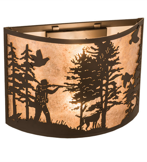 Meyda Lighting Quail Hunter With Dog 16" 2-Light Oil Rubbed Bronze Wall Sconce With Silver Mica Shade Glass