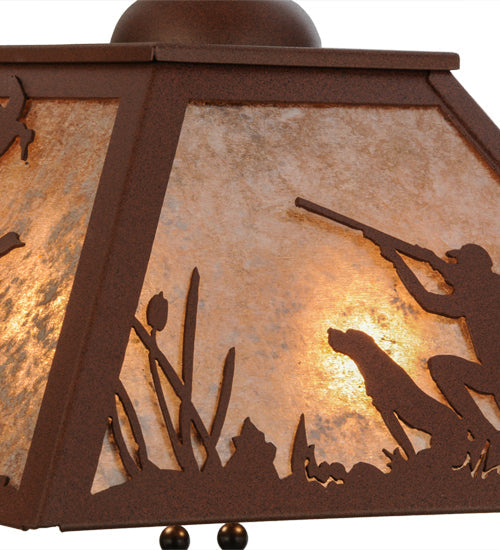 Meyda Lighting Quail Hunter With Dog 23" 2-Light Rust Pendant Light With Silver Mica Shade Glass