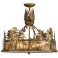 Meyda Lighting Quail Hunter With Dog 24" 4-Light Antique Copper Inverted Pendant Light With Silver Mica Shade Glass