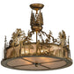 Meyda Lighting Quail Hunter With Dog 24" 4-Light Antique Copper Inverted Pendant Light With Silver Mica Shade Glass
