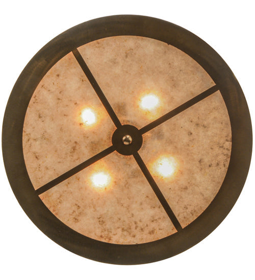 Meyda Lighting Quail Hunter With Dog 24" 4-Light Antique Copper Inverted Pendant Light With Silver Mica Shade Glass