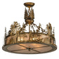 Meyda Lighting Quail Hunter With Dog 24" 4-Light Antique Copper Inverted Pendant Light With Silver Mica Shade Glass