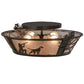 Meyda Lighting Quail Hunter With Dog 25" 4-Light Timeless Bronze Flush Mount Light With Silver Mica Shade Glass