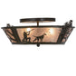 Meyda Lighting Quail Hunter With Dog 25" 4-Light Timeless Bronze Flush Mount Light With Silver Mica Shade Glass