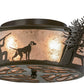 Meyda Lighting Quail Hunter With Dog 25" 4-Light Timeless Bronze Flush Mount Light With Silver Mica Shade Glass