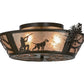 Meyda Lighting Quail Hunter With Dog 25" 4-Light Timeless Bronze Flush Mount Light With Silver Mica Shade Glass