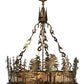 Meyda Lighting Quail Hunter With Dog 30" 4-Light Antique Copper Inverted Pendant Light With Silver Mica Shade Glass