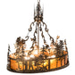 Meyda Lighting Quail Hunter With Dog 30" 8-Light Dark Burnished Antique Copper Island Pendant Light With Amber Mica & Silver Mica Shade Glass