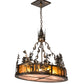 Meyda Lighting Quail Hunter With Dog 30" 8-Light Dark Burnished Antique Copper Island Pendant Light With Amber Mica & Silver Mica Shade Glass
