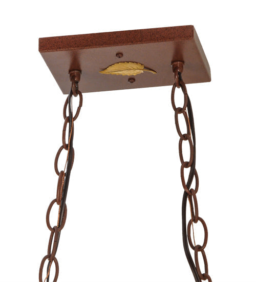 Meyda Lighting Quail Hunter With Dog 33" 6-Light Rust Powder Coat Island Pendant Light With Silver Mica Shade Glass