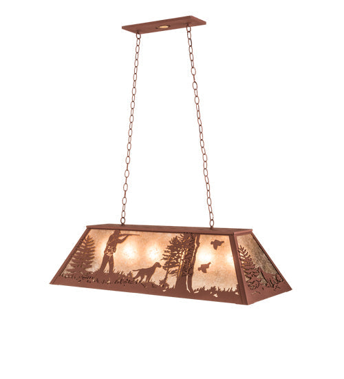 Meyda Lighting Quail Hunter With Dog 42" 6-Light Rust Island Pendant Light With Silver Mica Shade Glass