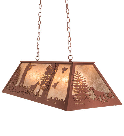 Meyda Lighting Quail Hunter With Dog 42" 6-Light Rust Island Pendant Light With Silver Mica Shade Glass
