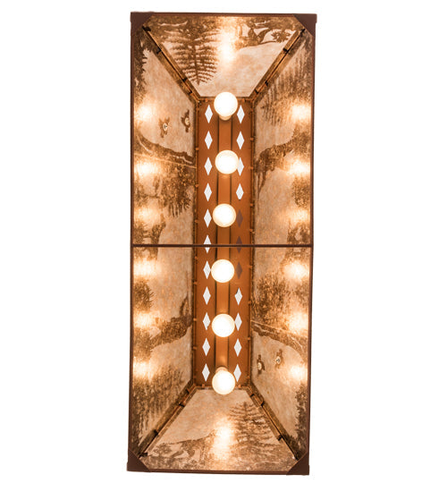 Meyda Lighting Quail Hunter With Dog 42" 6-Light Rust Island Pendant Light With Silver Mica Shade Glass