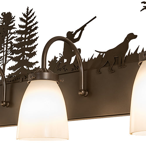 Meyda Lighting Quail Hunter With Dog 48" 5-Light Timeless Bronze Vanity Light With White Shade Glass