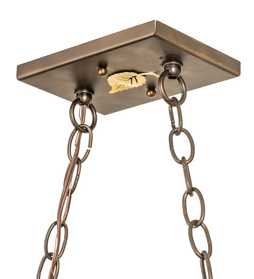 Meyda Lighting Quail Hunter With Dog 48" 6-Light Antique Copper Island Pendant Light With Silver Mica Shade Glass