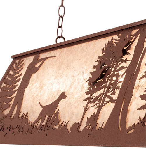 Meyda Lighting Quail Hunter With Dog 48" 6-Light Rust Island Pendant Light With Silver Mica Shade Glass
