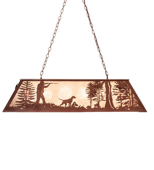 Meyda Lighting Quail Hunter With Dog 48" 6-Light Rust Island Pendant Light With Silver Mica Shade Glass