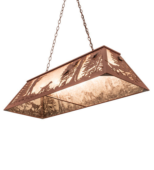Meyda Lighting Quail Hunter With Dog 48" 6-Light Rust Island Pendant Light With Silver Mica Shade Glass