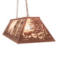 Meyda Lighting Quail Hunter With Dog 48" 6-Light Rust Island Pendant Light With Silver Mica Shade Glass