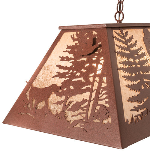 Meyda Lighting Quail Hunter With Dog 48" 6-Light Rust Island Pendant Light With Silver Mica Shade Glass