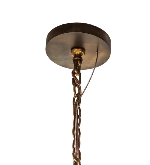 Meyda Lighting Quail Hunter With Dog 50" 16-Light Dark Burnished Antique Copper Inverted Pendant Light With Silver & Amber Mica Shade Glass