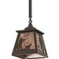 Meyda Lighting Quail Hunter With Dog 8"Sq Timeless Bronze Pendant Light With Silver Mica Shade Glass