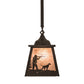 Meyda Lighting Quail Hunter With Dog 8"Sq Timeless Bronze Pendant Light With Silver Mica Shade Glass