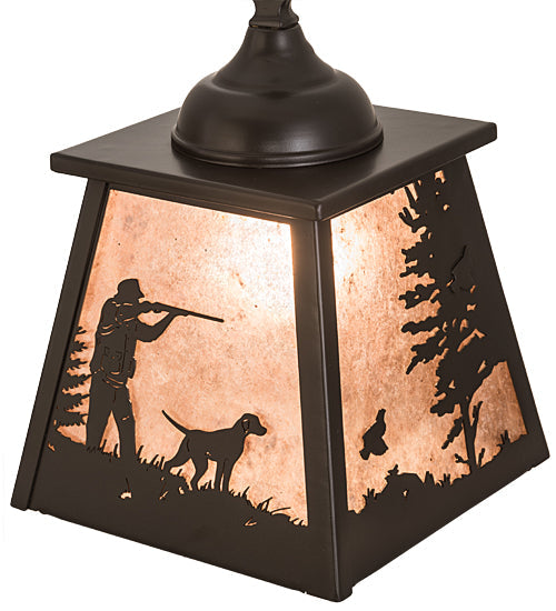 Meyda Lighting Quail Hunter With Dog 8"Sq Timeless Bronze Pendant Light With Silver Mica Shade Glass