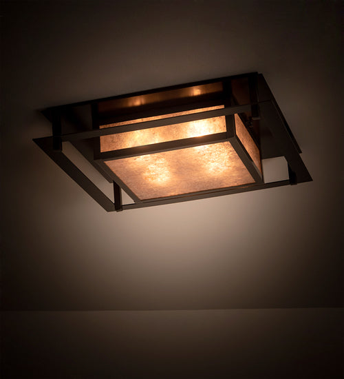 Meyda Lighting Quezon 24"Sq 4-Light Timeless Bronze Flush Mount Light With Silver Mica Shade Glass