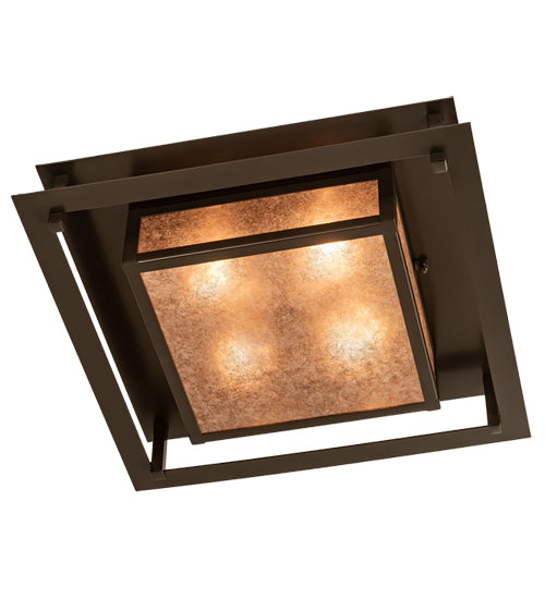 Meyda Lighting Quezon 24"Sq 4-Light Timeless Bronze Flush Mount Light With Silver Mica Shade Glass